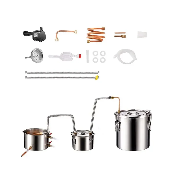Alcohol Still, 5 gal. / 19 L Stainless Steel Water Alcohol Distiller for Fast Cooling, Dual Condenser Distiller Kit