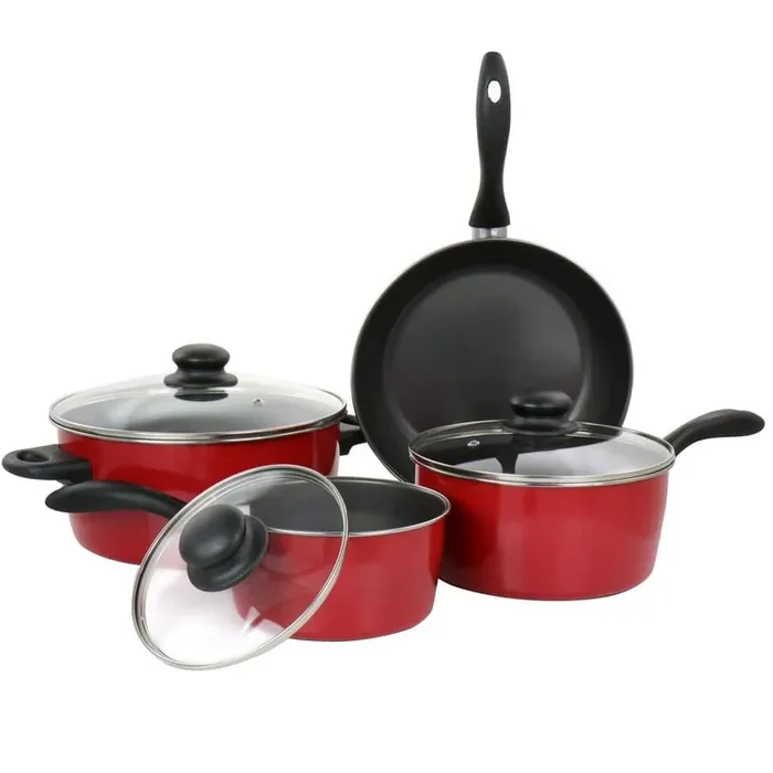 Armada 7-Piece Nonstick Carbon Steel Cookware Set in Red