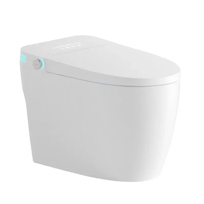 Auto Flushing Elongated Bidet Toilet 1.28 GPF in White with Heated Seat, Adjustable Temp, Remote Control Side Know