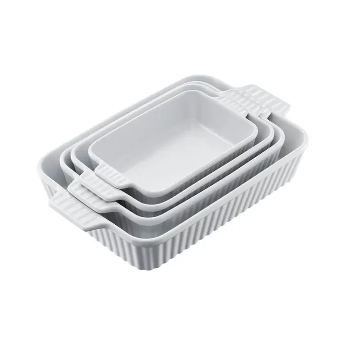 Bakeware Set, 4-Piece, 9 in. x 13 in. White Ceramic Cookware Set, Rectangular Casserole Pans with Handles, Oven-Safe