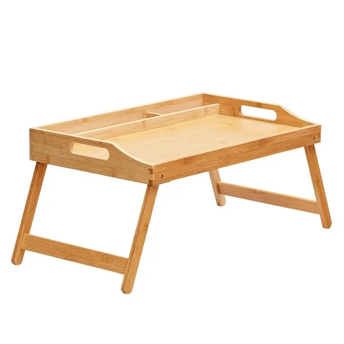 Bamboo Bed Tray Table with Foldable Legs and Media Slot 19. 7in. x 11. 8in. for Sofa Bed Eating Snacking Laptop Desk