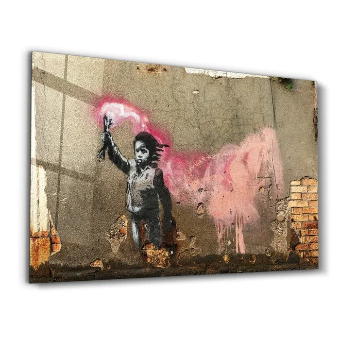 Banksy – A child with a life jacket | Glass Wall Art