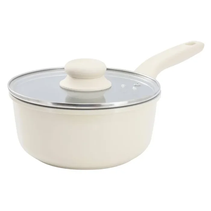 Barnsdall 2 qt. Ceramic Nonstick Aluminum Saucepan in Ivory with Lid