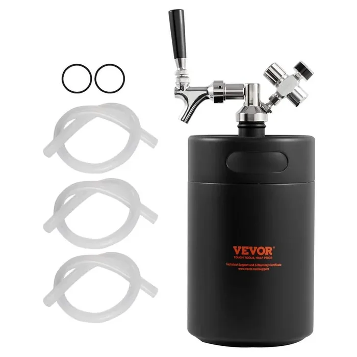 Beer Growler Tap System 170 oz. 5L Mini Keg 304 Stainless Steel Pressurized Beer Growler with Pressure Display