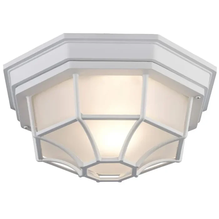 Benkert 11 in. 1-Light White Outdoor Flush Mount Ceiling Light Fixture with Frosted Glass