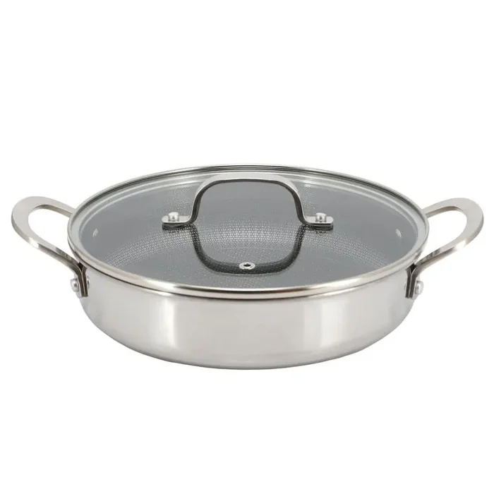 Better Chef 10 in. 3-Ply Stainless Steel Nonstick Deep Fry Pan with Lid in Silver