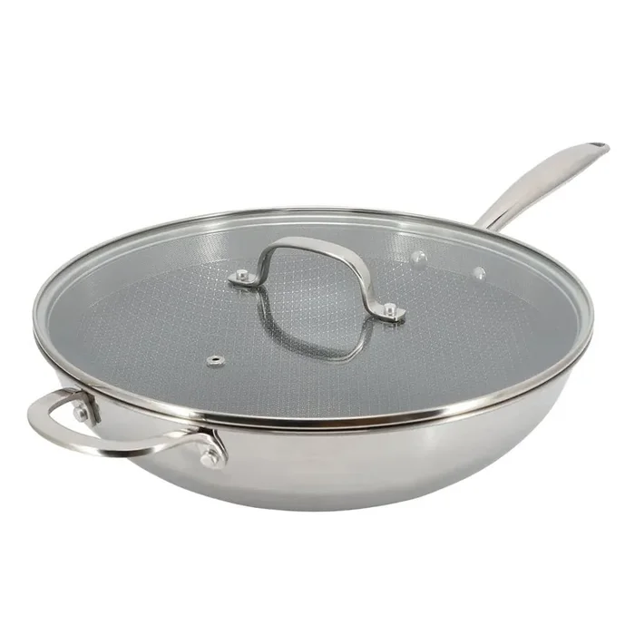 Better Chef 12.5 in. 3-Ply Stainless Steel Nonstick Wok with Lid in Silver