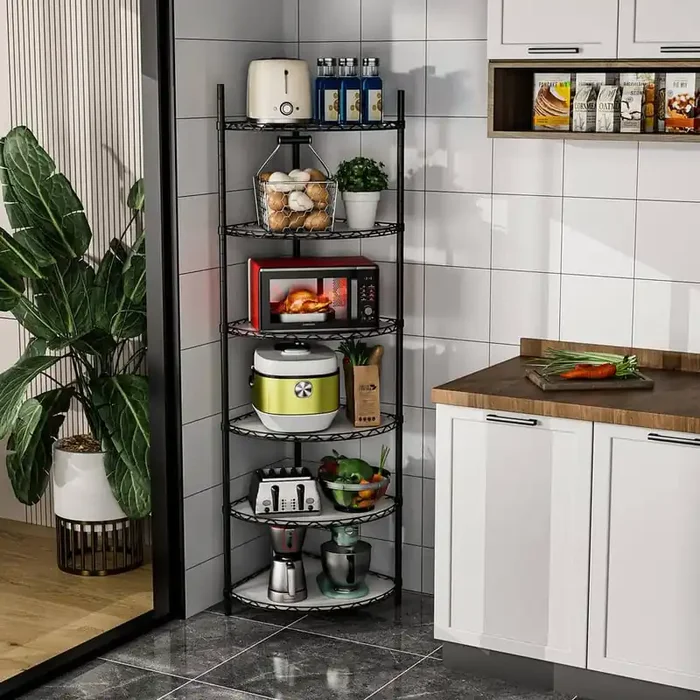 Black 6-Layer Triangular Metal Storage Rack, Waterproof Adjustable Height for Bathroom, Living Room, Kitchen, Laundry