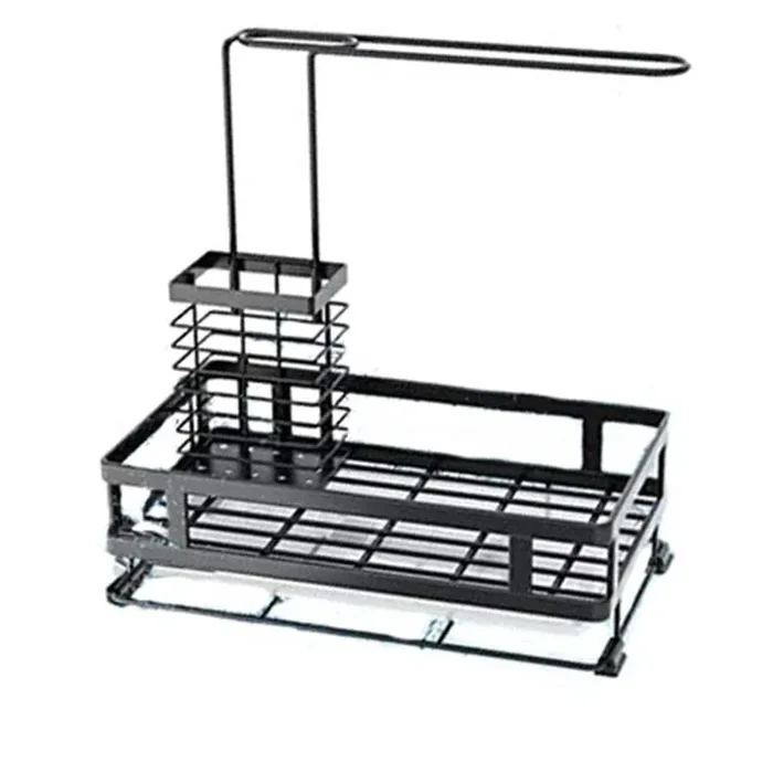 Black Stainless Steel Kitchen Sink Organizer with Removable Sponge Brush Holder Cloth Hanger Quick Dry Design