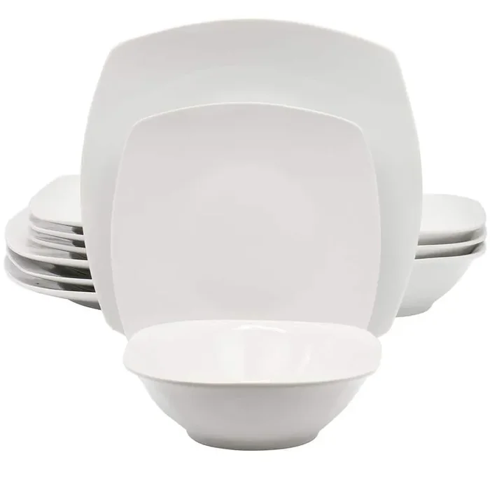 Blanca Cafe 12 Piece Square Ceramic Dinnerware Service Set For 4 in White