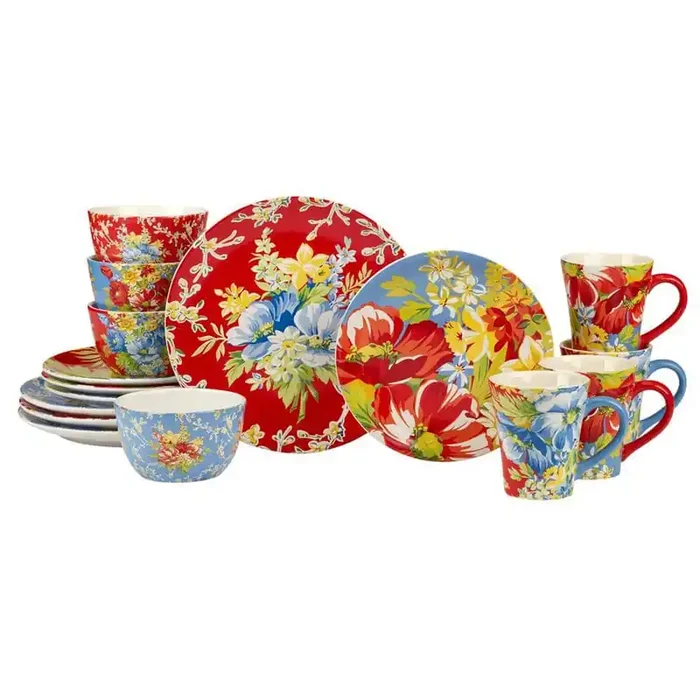 Blossom 16-Piece Multi-Colored Earthenware Dinnerware Set (Service for 4)