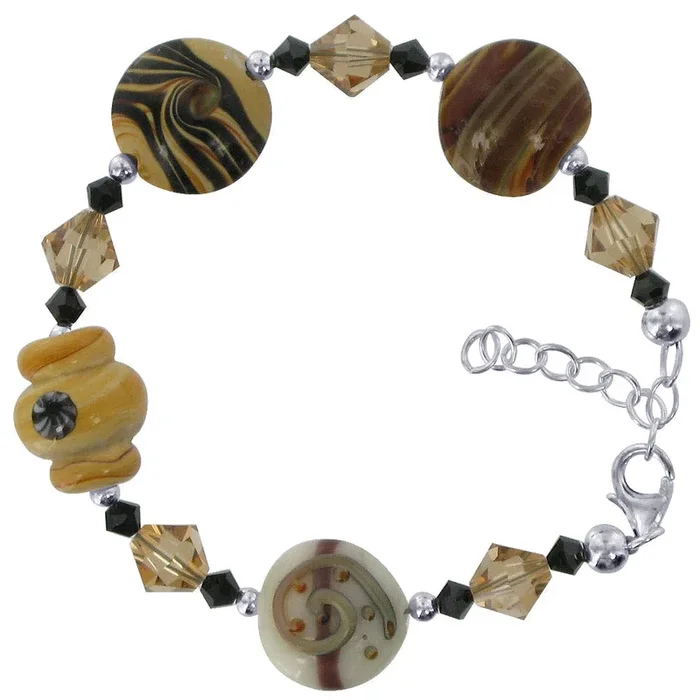 Blown Glass & Austrian Crystals 7″ Silver Bracelet – CBR158 – Gem Avenue