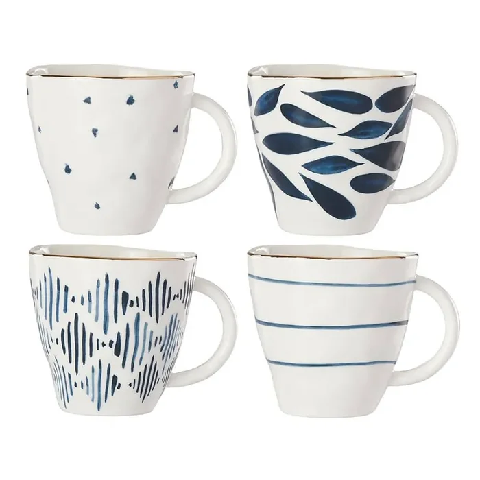 Blue Bay 12 oz. Blue and White Blue Porcelain Mug (Set of 4)