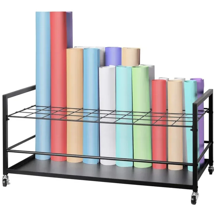 Blueprint Storage Rack, 50 Slots Blueprint Holder with Wheels, Mobile Metal Blueprint Storage Cart Black