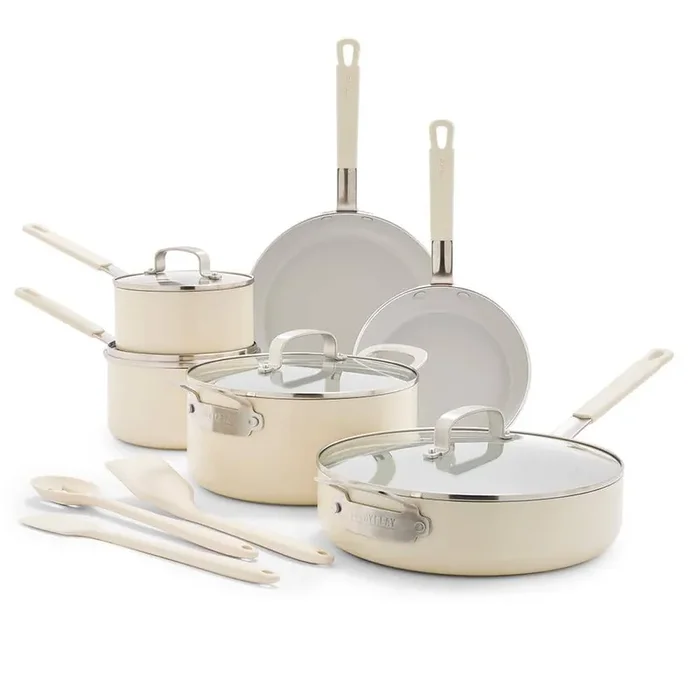 Bobby Flay 13 Pieces Ceramic Nonstick Cookware Set in Cream