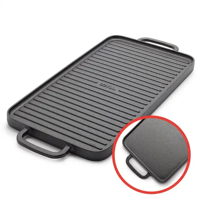 Bobby Flay Cast Iron 11 in. x 16.5 in. in Reversable Double Burner Grill Griddle Pan