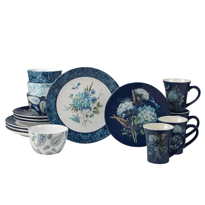 Bohemian Blue 16-Piece Earthenware Dinnerware Set (Service Set for 4)