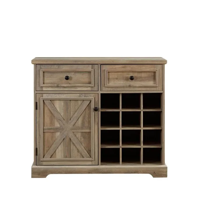 -Bottle Count Quantity 12-Bottle Wine Rack Bar Cabinet with Removable Wine Racks Storage Shelves in Grey Wash