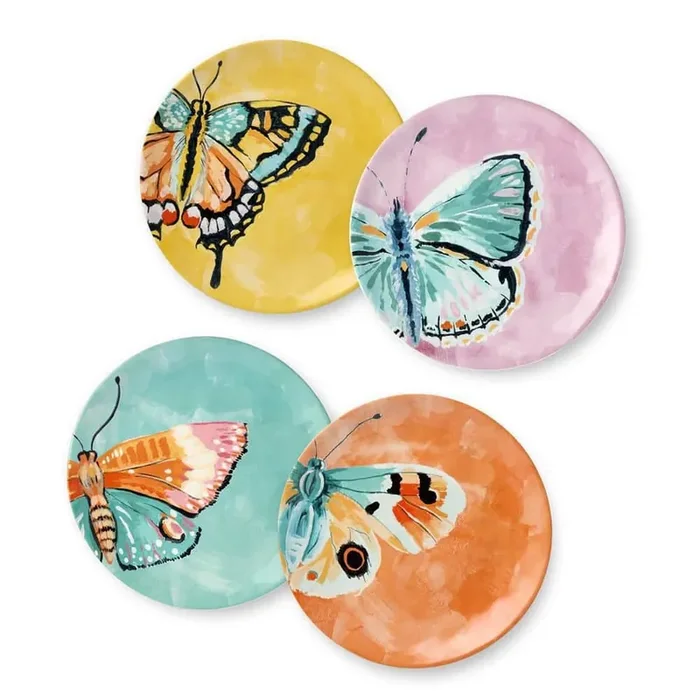Butterflies Multi-Colored Salad Plates (Set of 4)