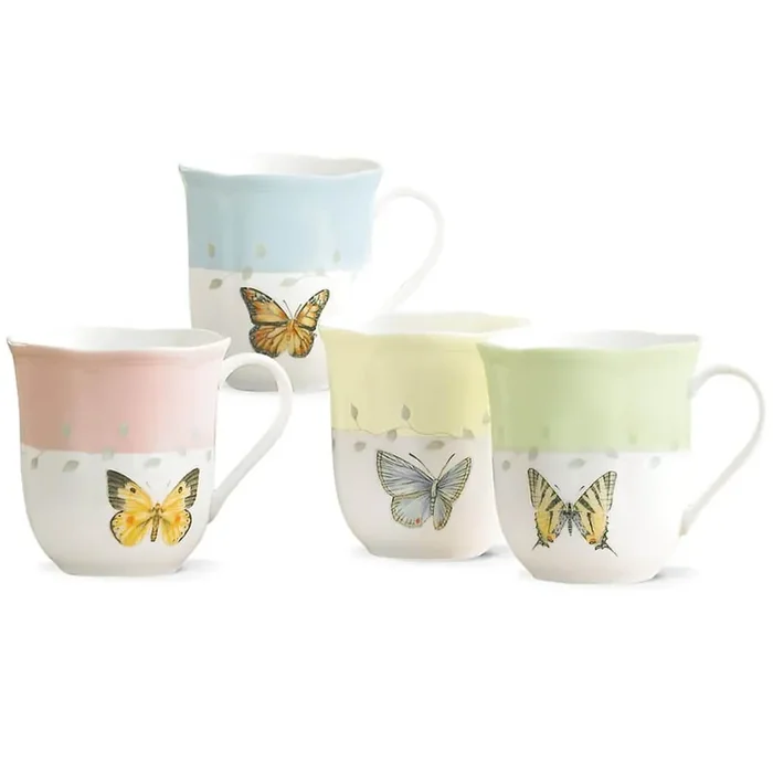 Butterfly Meadow 10 oz. Porcelain Mult-Color 4-Piece Mugs