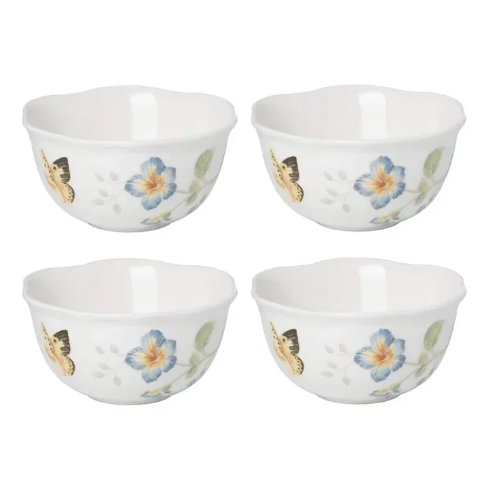 Butterfly Meadow 12 fl. oz. Multi-Colored Porcelain Dessert Bowl (Set of 4)