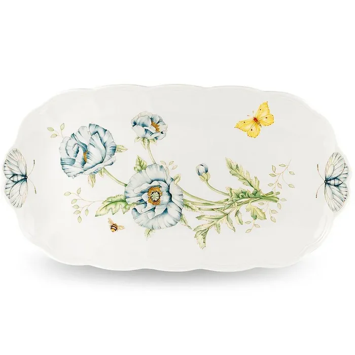 Butterfly Meadow 14.75 in. L x 9 in. W Porcelain Multi Color Oblong Sandwich Tray