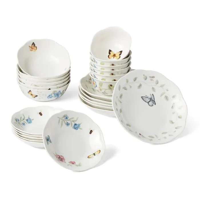 Butterfly Meadow 24 fl. oz. Multi-Colored Porcelain Bowl (Set of 24)