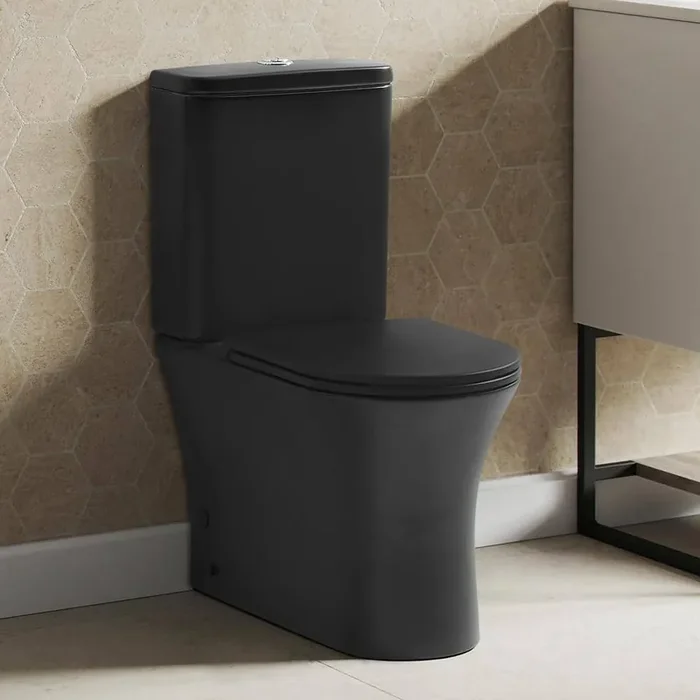 Calice 2-piece 1.28 GPF Dual Flush Elongated Rear Outlet Toilet in Matte Black, Seat Included