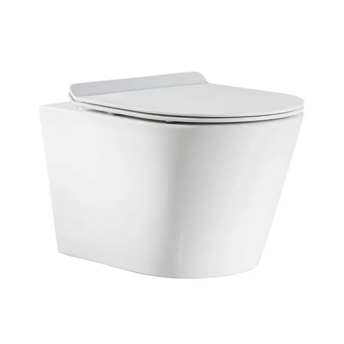 Calice Wall-Hung Toilet, Round, 3-Piece Bundle 0.8/1.6 GPF Dual Flush in Glossy White with Brass Flush Plate