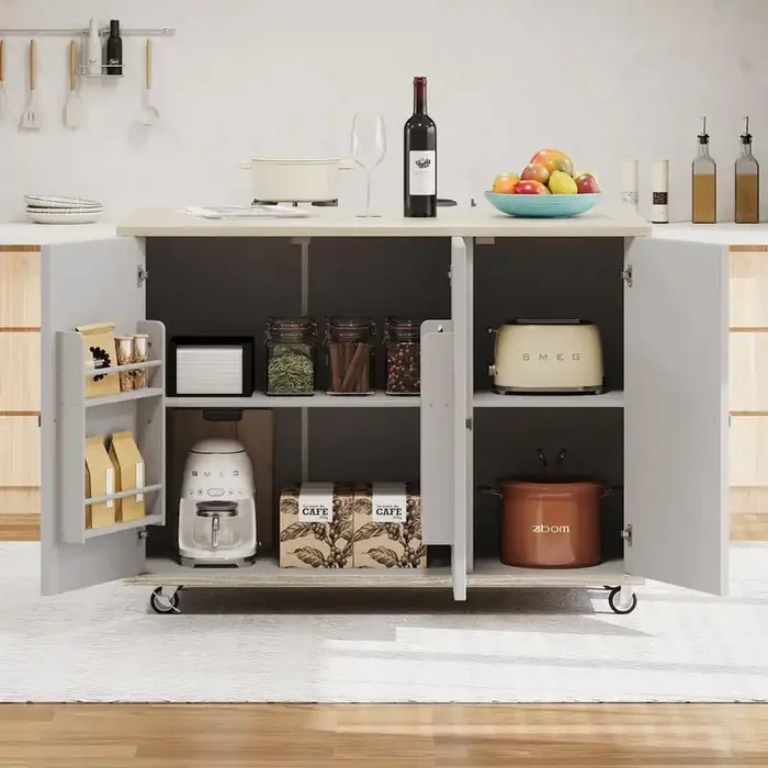Champagne MDF Wood Kitchen Cart with Drop Leaf