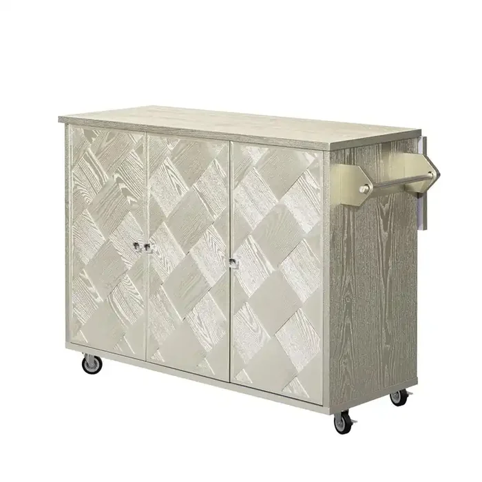 Champagne Wood 51.2 in. Rolling Kitchen Island with Drop Leaf, Towel Rack and Internal Storage Rack