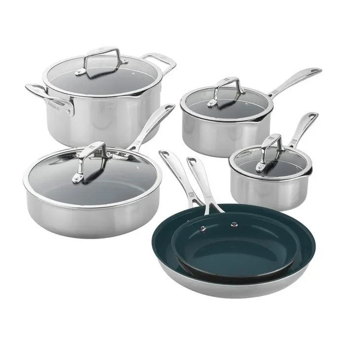 Clad CFX Stainless Steel Nonstick Cookware Set, (10-Pieces)