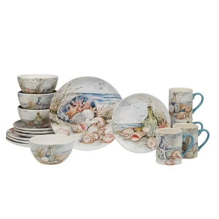 Coastal Landscape 16-Piece Assorted Colors Earthenware Dinnerware Set Service for 4