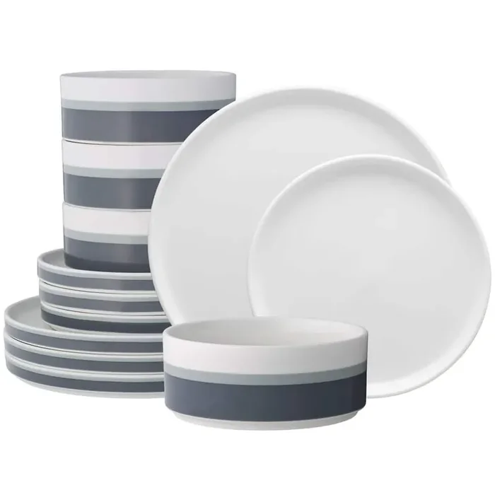 ColorStax Stripe Grey Porcelain Stax 12-Piece Dinnerware Set (Service for 4)