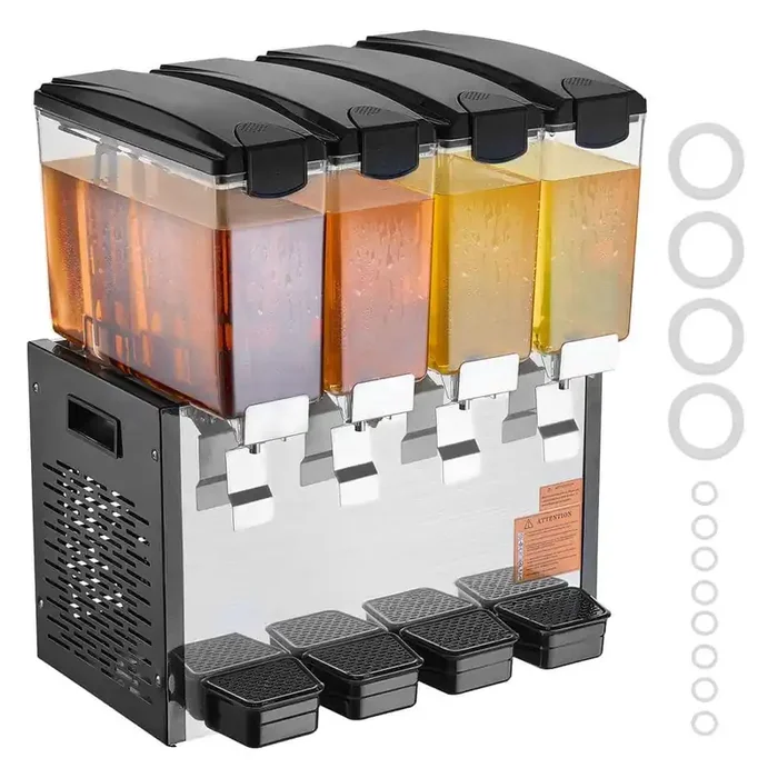 Commercial Beverage Dispenser, 4 x 10L Juice Tanks, Cold Drink Dispenser for Party Bar, 430W Stainless Steel