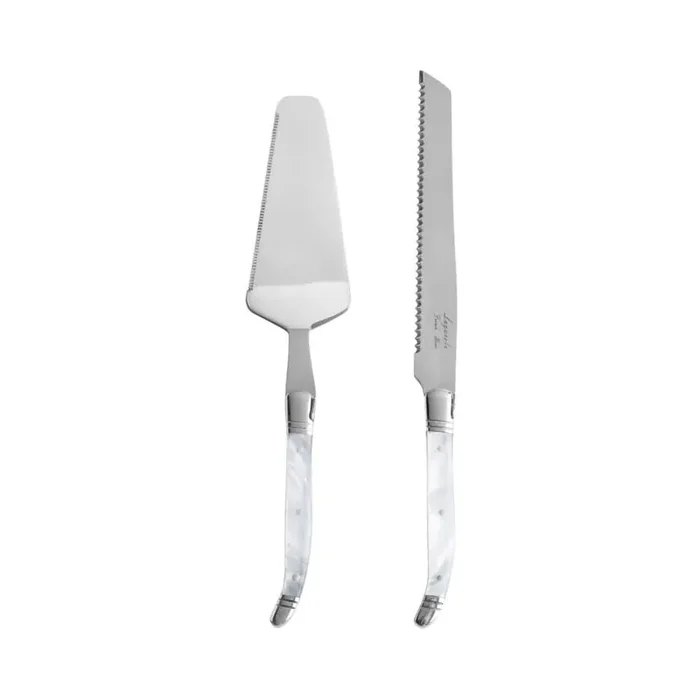 Connoisseur Laguiole 2-Piece Stainless-Steel Cake and Pie Server Set with Pearl White Handles