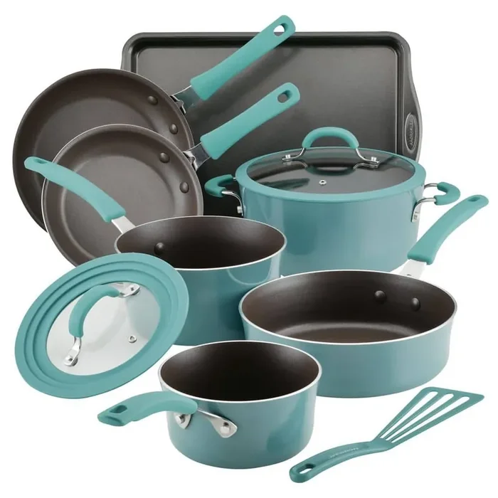 Cook + Create 10-Piece Agave Blue Aluminum Nonstick Cookware Set with Lids