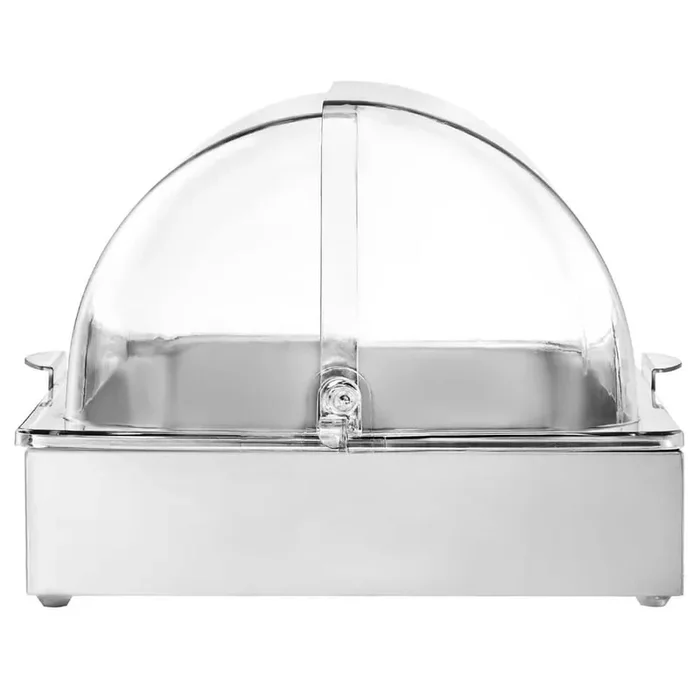 Countertop Food Display Container, 1×1 Pan Stainless Steel Serving Tray, Buffet Condiment Dispenser with Clear Lid