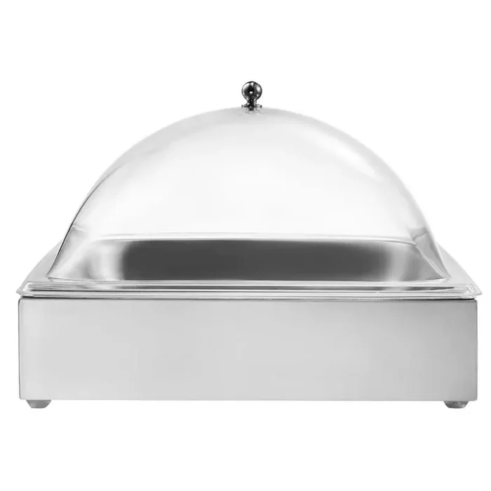 Countertop Food Serving Display, 1 x 1 Pan Stainless Steel Tray, Buffet Condiment Dispenser with Clear Arc Lid