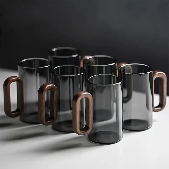 Curated Sip Glass Mug Set with Natural Walnut Handle Sustainable & Stylish
