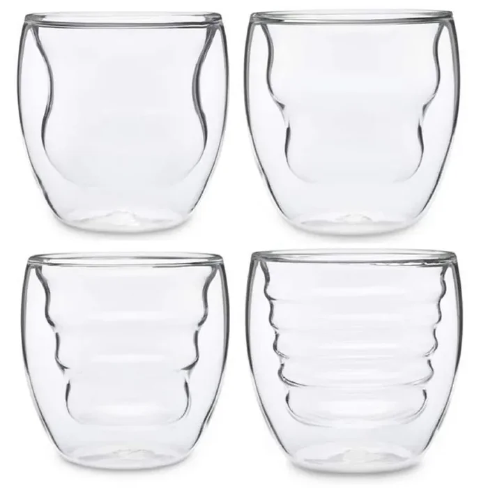 Curva Artisan Series 8 oz. Double Wall Beverage Glasses and Tumblers (Set of 4)