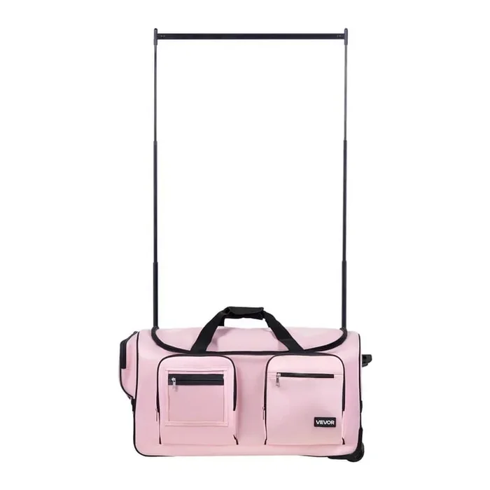 Dance Bag with Garment Rack 29 in. Rolling Dance Duffel with Wheels USB Port Height Adjustable Clothes Rack, Pink
