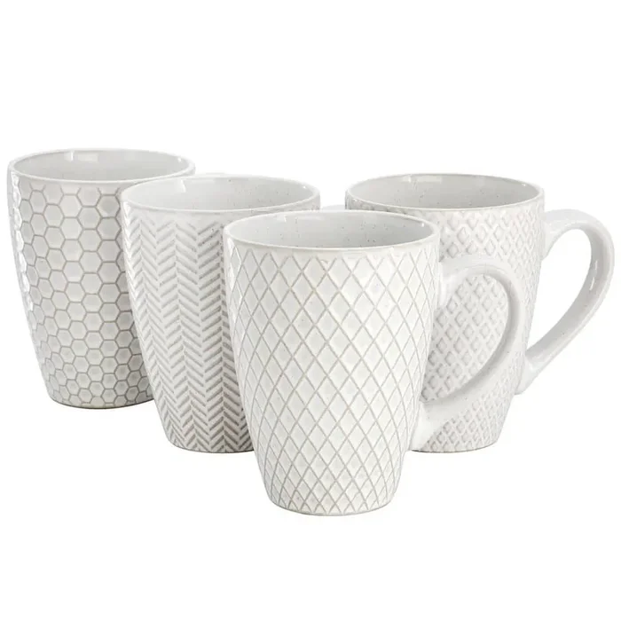 Earlhart 4 Piece 16 Ounce Stoneware Assorted Pattern Mug Set in White