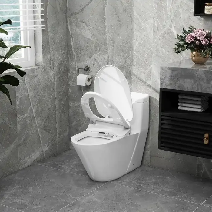 Electric Bidet Seat for Elongated Toilets with Side Knob Button Control in White, Dual Nozzle, Soft Close and IPX4