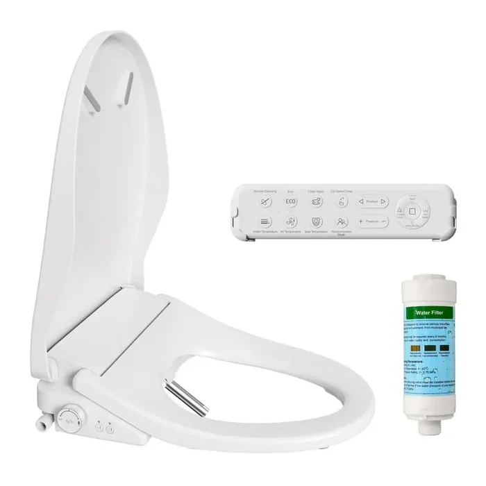 Electric Bidet Seat for Elongated Toilets with Warm Water Wash,Warm Air Dryer, Heated in White