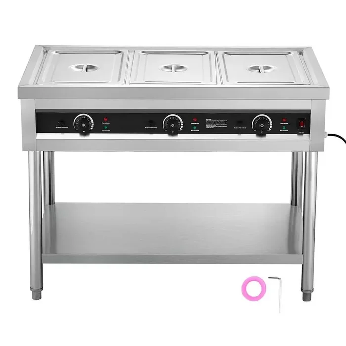 Electric Food Warmer, 450 W x 3 Stainless Steel Steam Table with Independent Temp Control and Undershelf