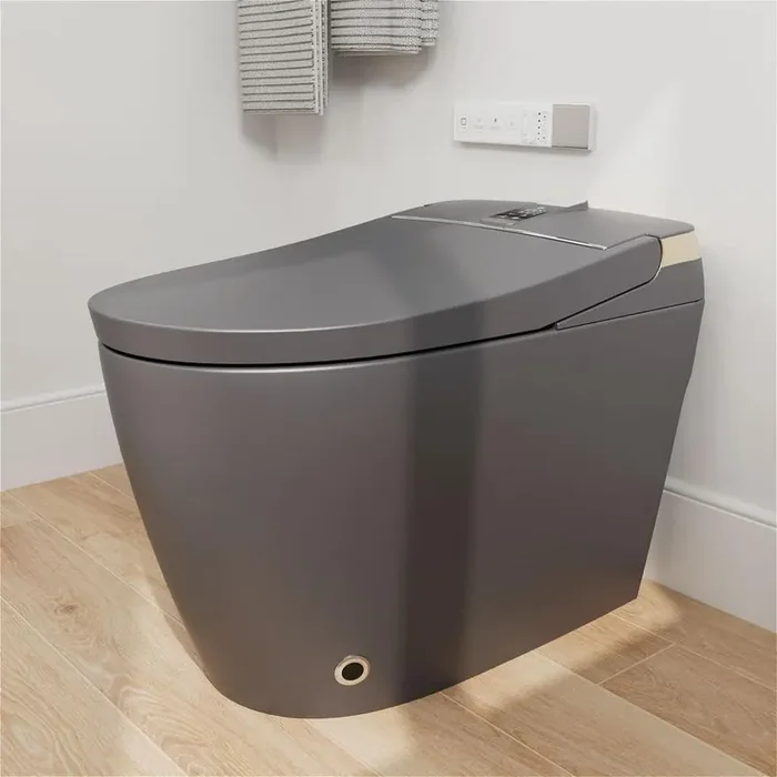 Electric Smart Toilet Bidet Elongated 1.28 GPF with Heated Seat Drying, Night Light, remote control function in Gray
