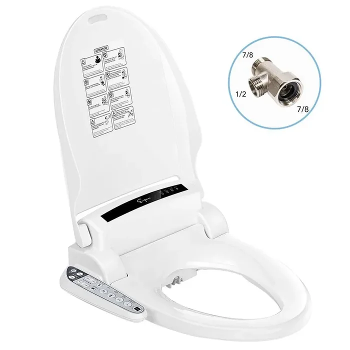 Elongated Electric Toilet Seat in White – Heated Toilet Seat with Warm Air Dryer and Temperature Control