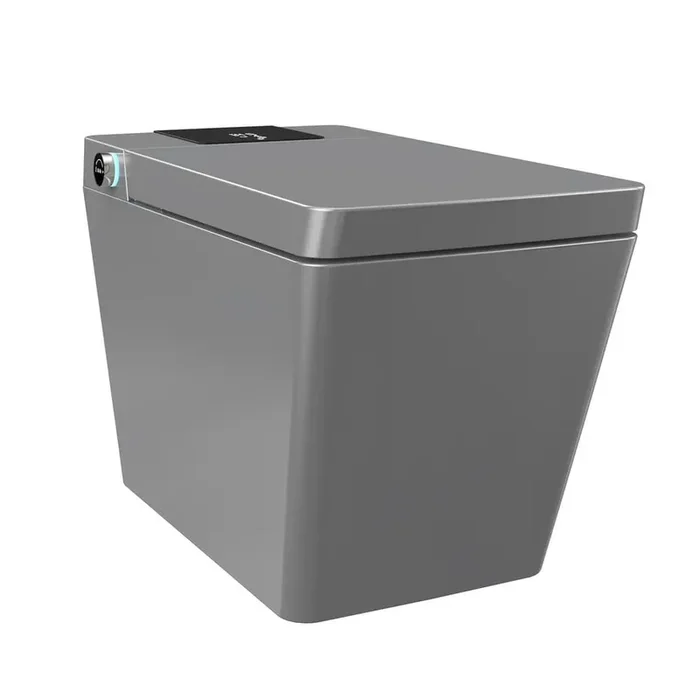 Elongated Smart Bidet Toilet 0.8/1.2 GPF in Matte Gray with Auto Open, Auto Close, Auto Flush, and Heated Seat