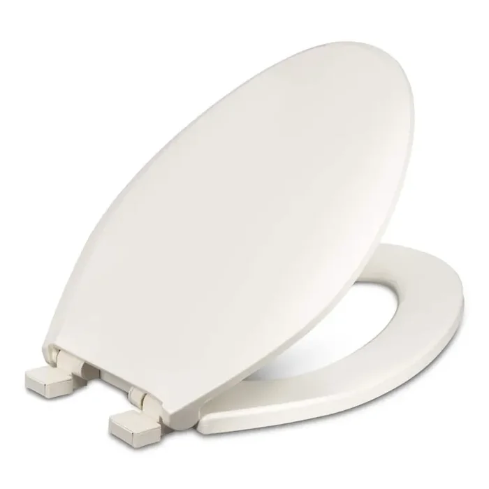 Elongated Toilet Seat with Safety Close in Biscuit